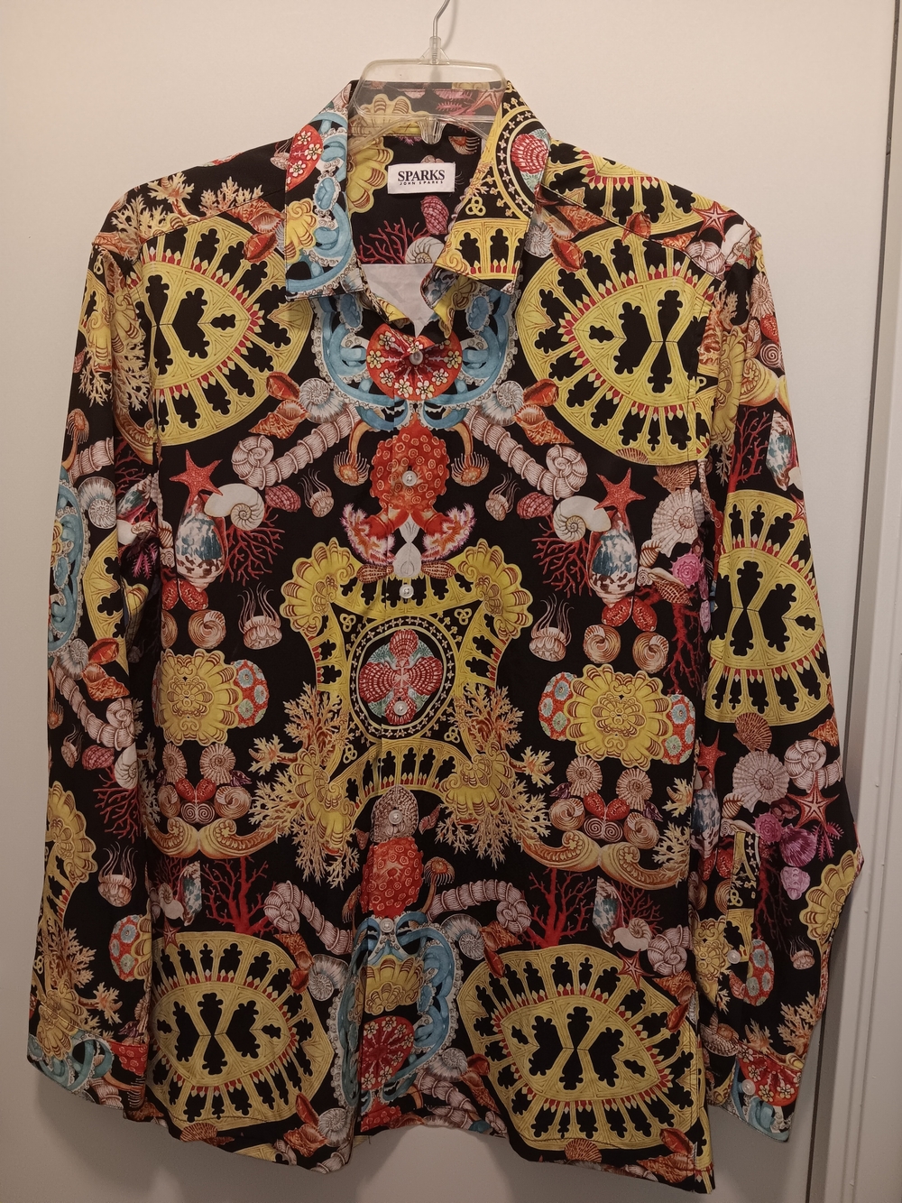 Men’s Black Multicolor Printed Button-Up Shirt